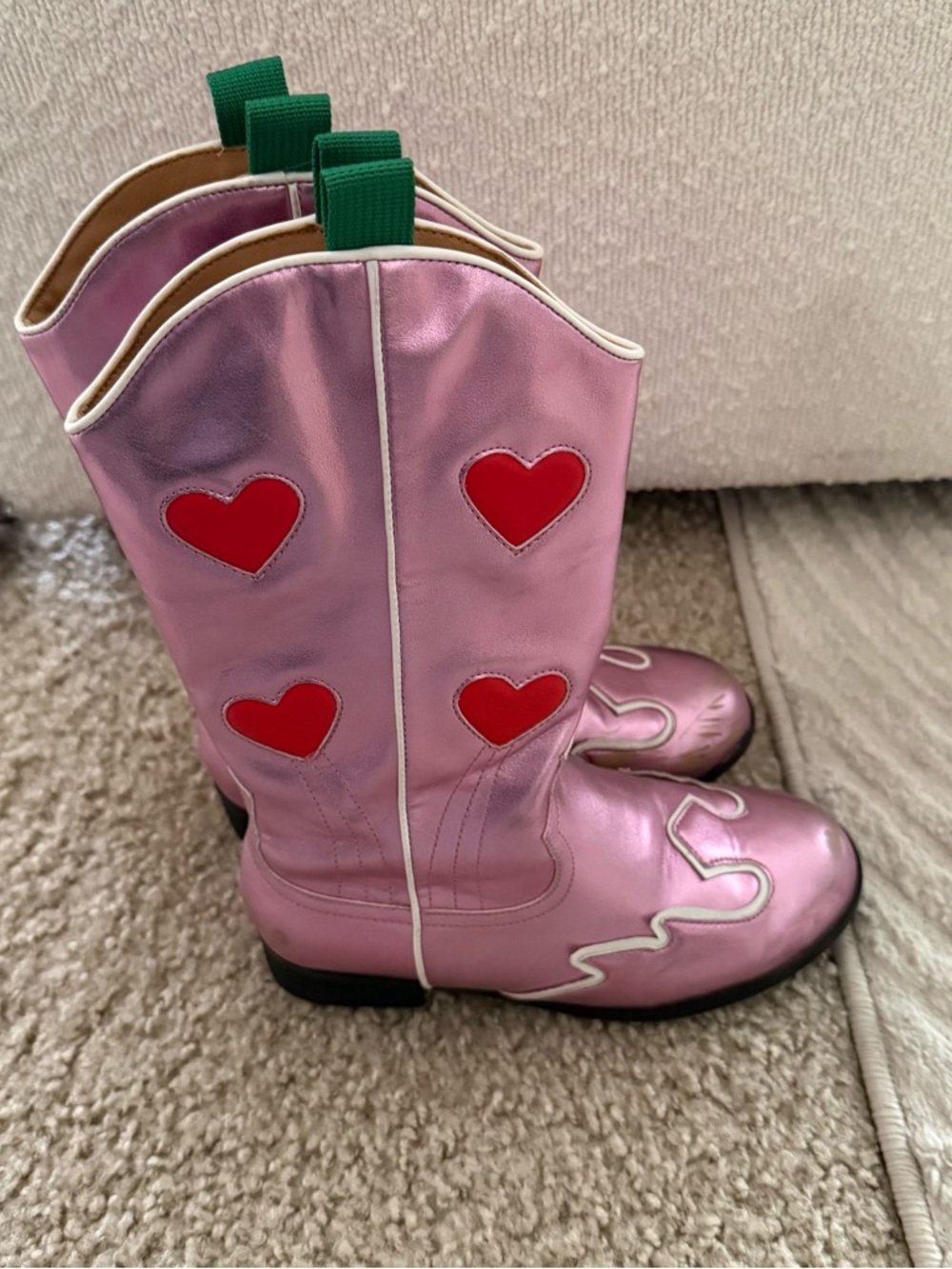 Pink Heart-Accented Kids Western Boots size 2 shiny - Picture 8 of 9